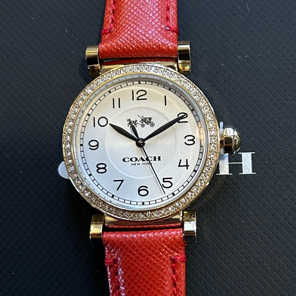 Coach Madison Watch With 32mm White Face & Orange Tone Leather Band - Picture 1 of 5
